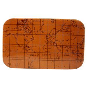 Global World Geographic Map Glossy Wooden Magnetic Trinket Hinged Lined Box